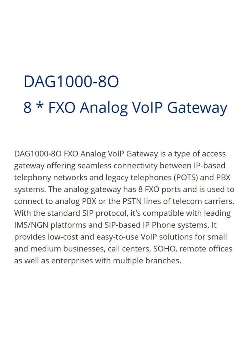 Dinstar DAG1000-8O FXO VoIP Gateway – 8-Port Analog Telephone Interface with Web GUI for Small Offices & Branches - Image 5