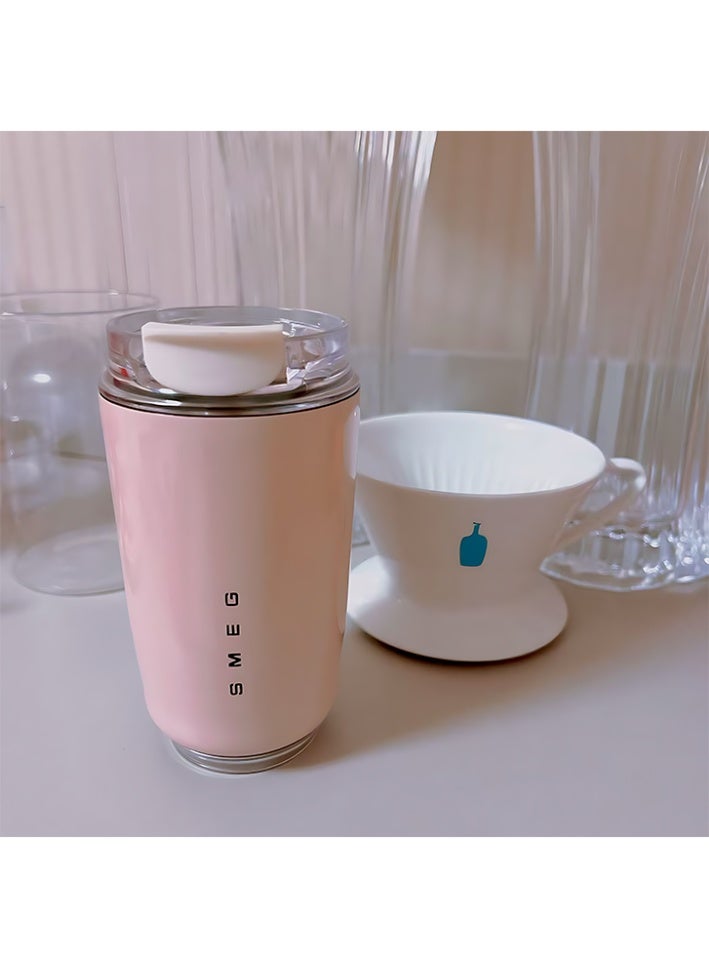 سميج كوب قهوة للسفر من Smeg، كوب معزول للمشروبات مع غطاء مضاد للتسرب، كوب قهوة طويل الأمد مع غطاء، ترمس قهوة للسفر (وردي) - Image 5
