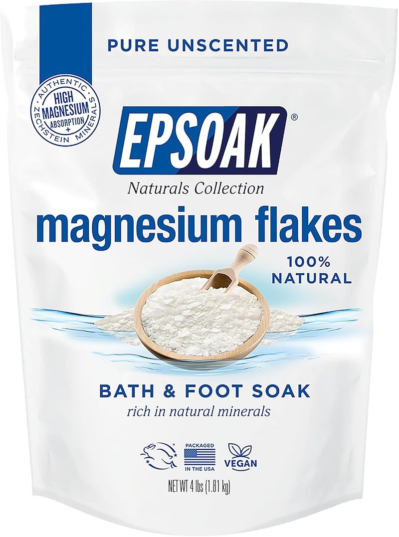 Epsoak Naturals Collection Magnesium Flakes for Foot Spa  Relaxing Bath 4 lb 100 Natural  Unscented Zechstein Magnesium Chloride