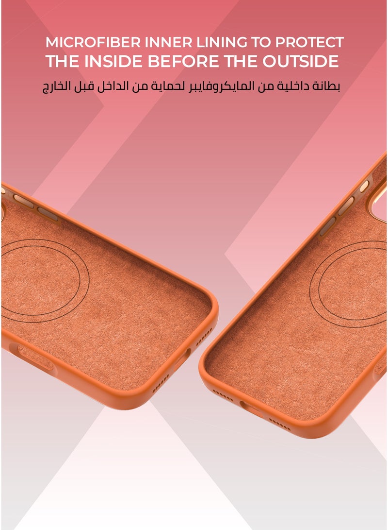 زوندا كفر بيور ايفون 17 اير ماج سيف لون برتقالي- بطانة داخلية من المايكروفايبر لحماية من الخدوش،إطار كاميرا معدني مرتفع لحماية العدسة، مصنوع من السيليكون السائل مع طبقة مقاومة  للبصمات، متوافق مع ملحقات MagSafe - Image 3