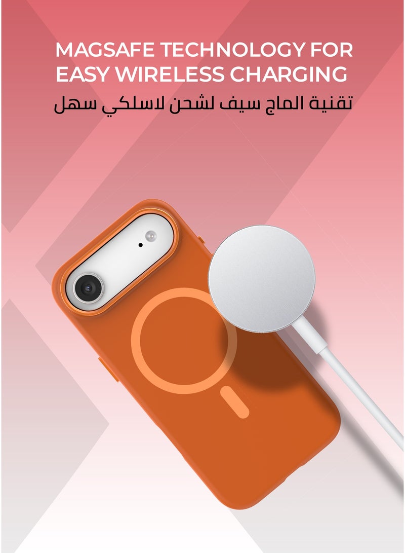 زوندا كفر بيور ايفون 17 اير ماج سيف لون برتقالي- بطانة داخلية من المايكروفايبر لحماية من الخدوش،إطار كاميرا معدني مرتفع لحماية العدسة، مصنوع من السيليكون السائل مع طبقة مقاومة  للبصمات، متوافق مع ملحقات MagSafe - Image 5