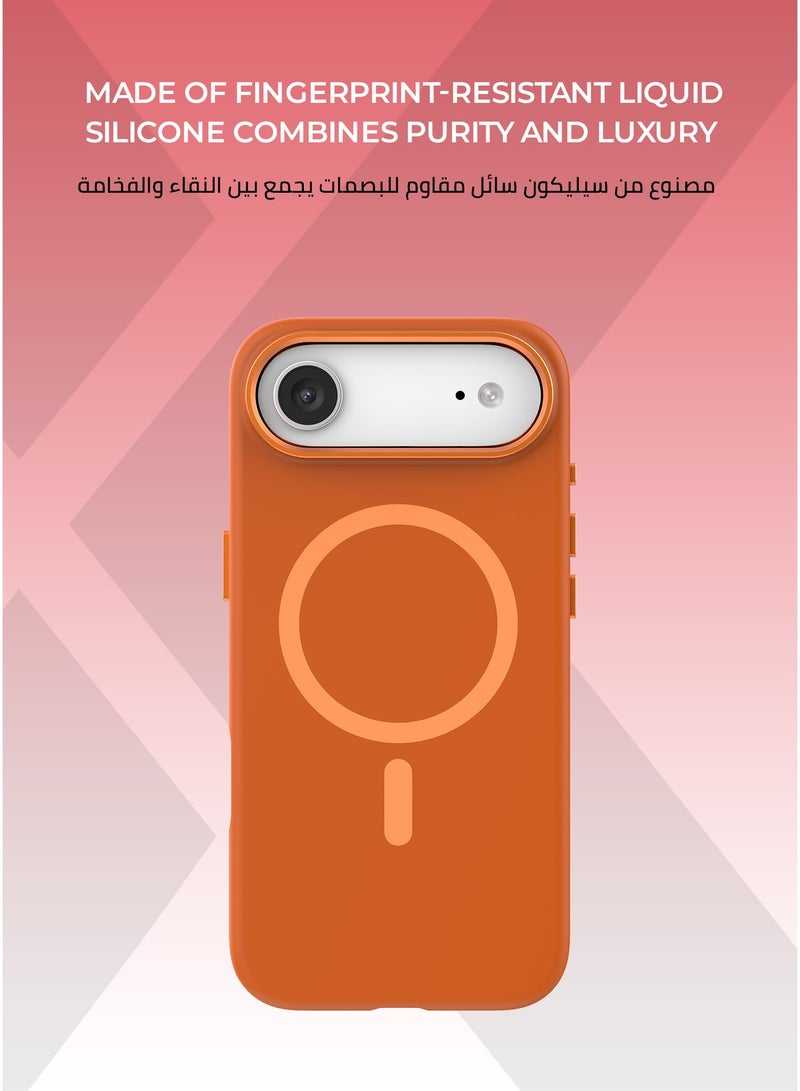 زوندا كفر بيور ايفون 17 اير ماج سيف لون برتقالي- بطانة داخلية من المايكروفايبر لحماية من الخدوش،إطار كاميرا معدني مرتفع لحماية العدسة، مصنوع من السيليكون السائل مع طبقة مقاومة  للبصمات، متوافق مع ملحقات MagSafe - Image 2