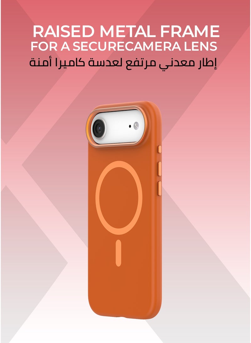 زوندا كفر بيور ايفون 17 اير ماج سيف لون برتقالي- بطانة داخلية من المايكروفايبر لحماية من الخدوش،إطار كاميرا معدني مرتفع لحماية العدسة، مصنوع من السيليكون السائل مع طبقة مقاومة  للبصمات، متوافق مع ملحقات MagSafe - Image 4