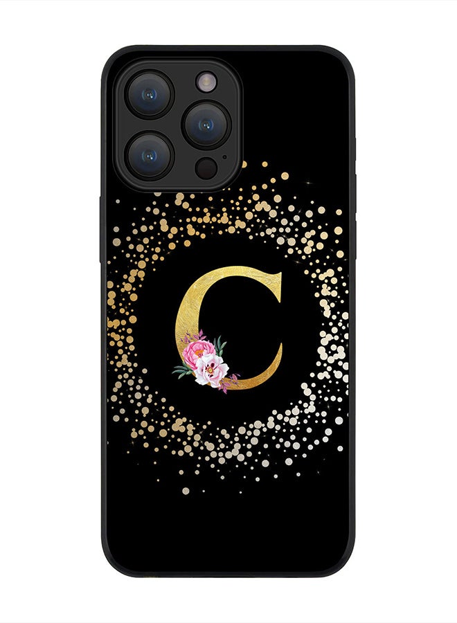 Stylizedd Cover for iPhone 15 Pro Max Case , Rugged Black Slim fit  Protective Phone Cases -Custom Monogram Initial Letter Floral Pattern Alphabet -C (Black) - Image 1