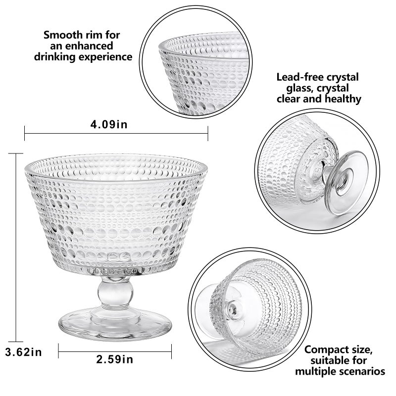 Accguan 9oz Glass Dessert Bowls, Pedestal Ice Cream Cups Set of 6, Yogurt Bowl, Clear Textured Crystal for Sundaes, Yogurt, Breakfast, Oats, Sorbet - Image 2
