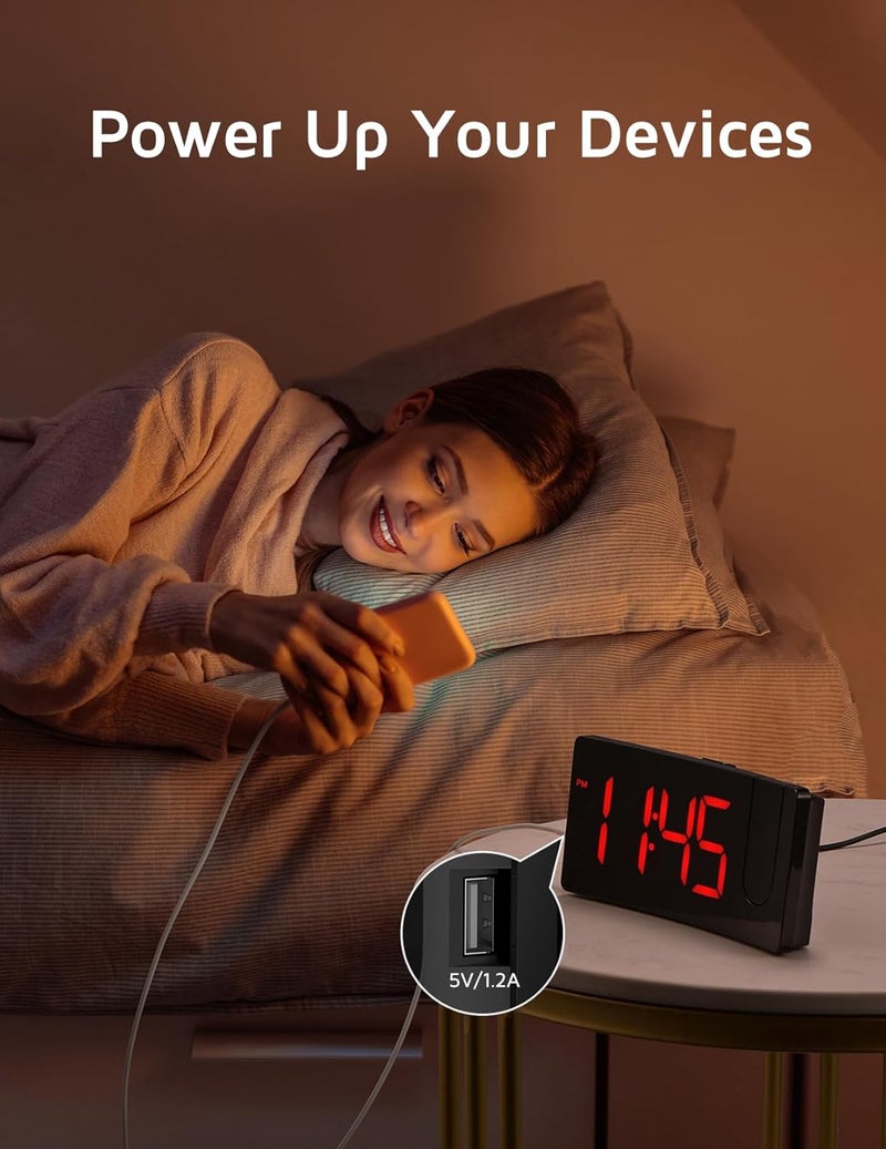 GOLOZA Projection Alarm Clock, Digital Clock with 180° Rotatable Projector, 3-Level Brightness Dimmer, Clear LED Display, USB Charger, Progressive Volume, 9mins Snooze,12/24H, Digital Alarm Clock for Bedroom - Image 4