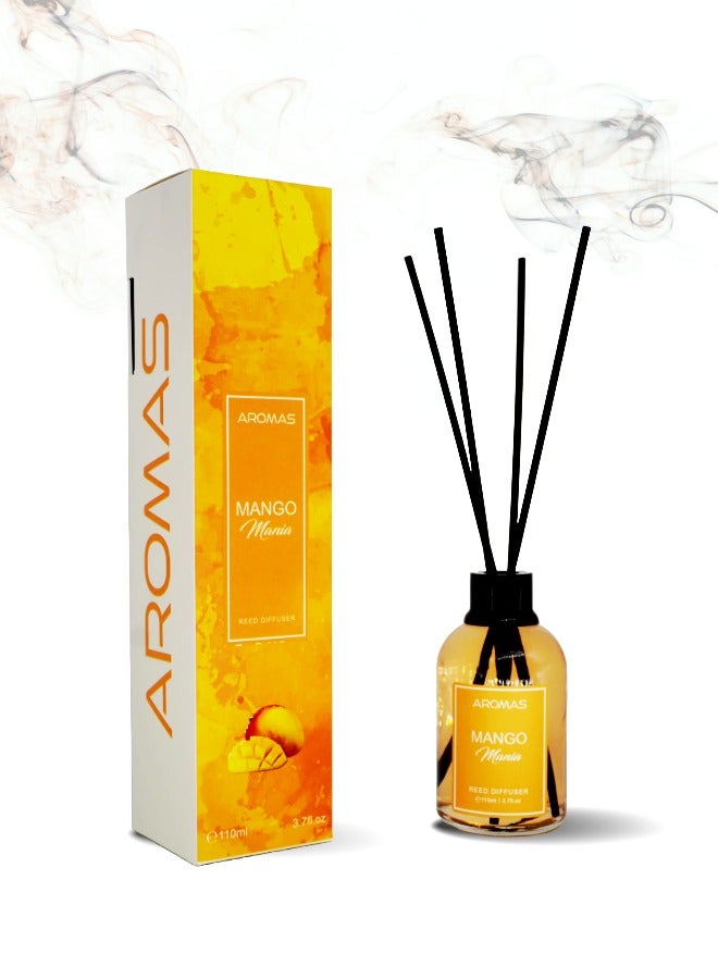 Aromas Mango Mania Reed Diffuser, 110ml, Home Fragrance Set with Black Reeds