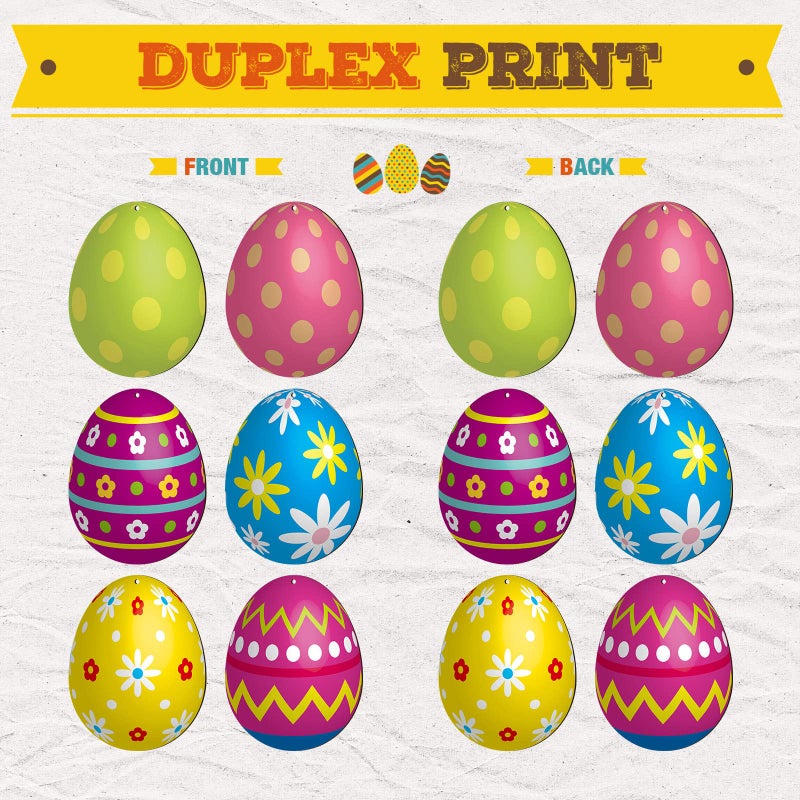 Threan 6 Pieces Easter Egg Outdoor Decoration 7.9 Inch Wooden Egg Hanging Ornaments Double Sided Large Colorful Easter Yard Signs for Tree Porch Yard Party Decor - Image 3