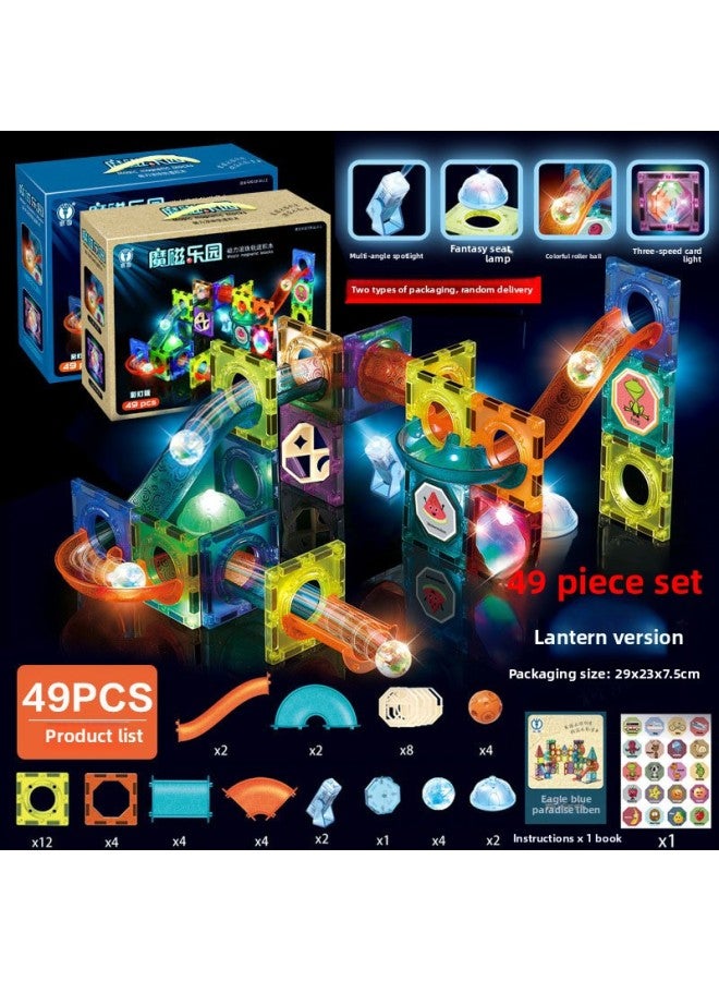 Creative Color Window Lighting Magnetic Film Pipe Ball Slide Track Varied Building Blocks Toys-Color:[49-piece Set] Lighting Style-color Box 798g  - Image 1