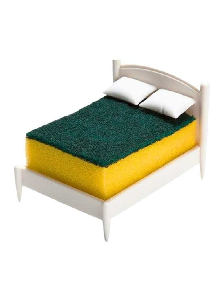 Kitchen Sponge Holder, Bed Shaped Plastic Dish Sponge Holder for Kitchen Sink, Fits Standard Scrubber Sizes, Unique Kitchen Sink Organizer and Decor, Perfect Gift Idea, Sponge Included - Image 1