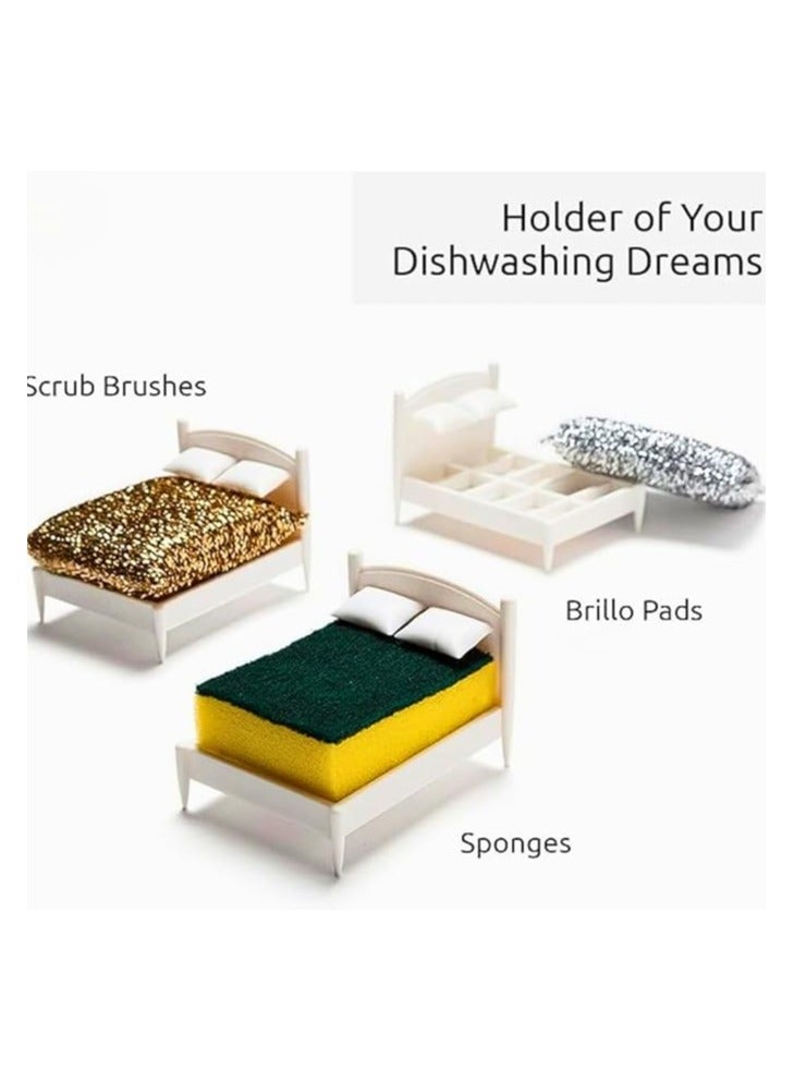 Kitchen Sponge Holder, Bed Shaped Plastic Dish Sponge Holder for Kitchen Sink, Fits Standard Scrubber Sizes, Unique Kitchen Sink Organizer and Decor, Perfect Gift Idea, Sponge Included - Image 2