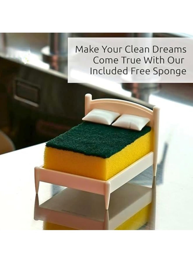 Kitchen Sponge Holder, Bed Shaped Plastic Dish Sponge Holder for Kitchen Sink, Fits Standard Scrubber Sizes, Unique Kitchen Sink Organizer and Decor, Perfect Gift Idea, Sponge Included - Image 3