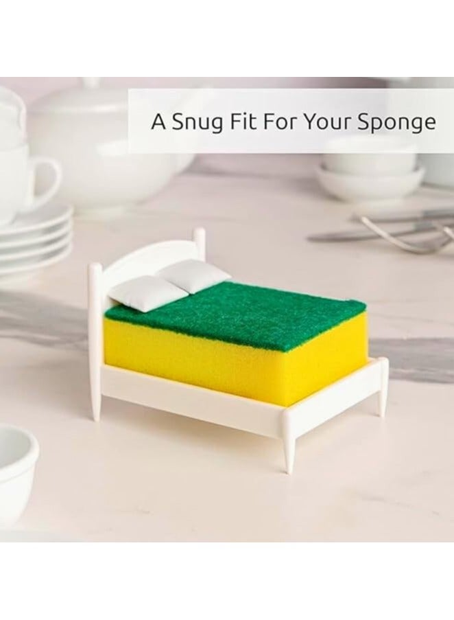 Kitchen Sponge Holder, Bed Shaped Plastic Dish Sponge Holder for Kitchen Sink, Fits Standard Scrubber Sizes, Unique Kitchen Sink Organizer and Decor, Perfect Gift Idea, Sponge Included - Image 4