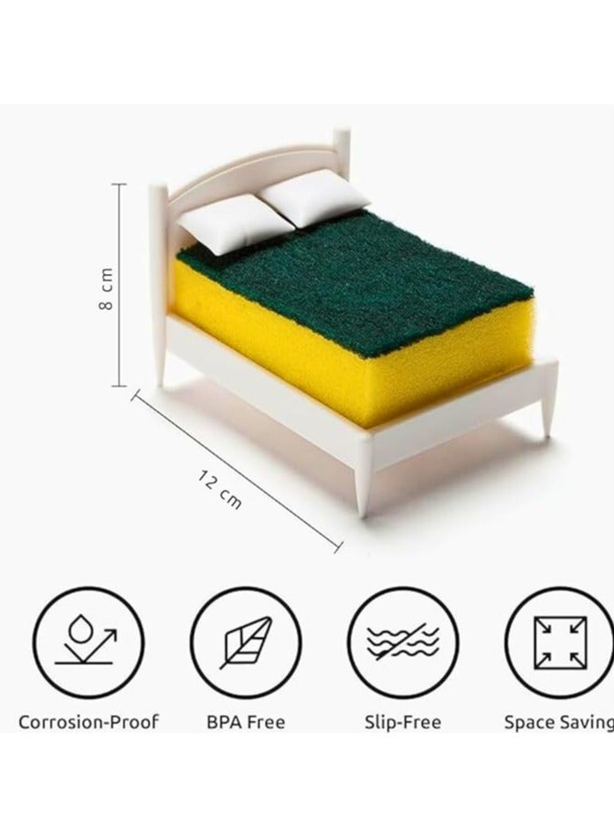 Kitchen Sponge Holder, Bed Shaped Plastic Dish Sponge Holder for Kitchen Sink, Fits Standard Scrubber Sizes, Unique Kitchen Sink Organizer and Decor, Perfect Gift Idea, Sponge Included - Image 5