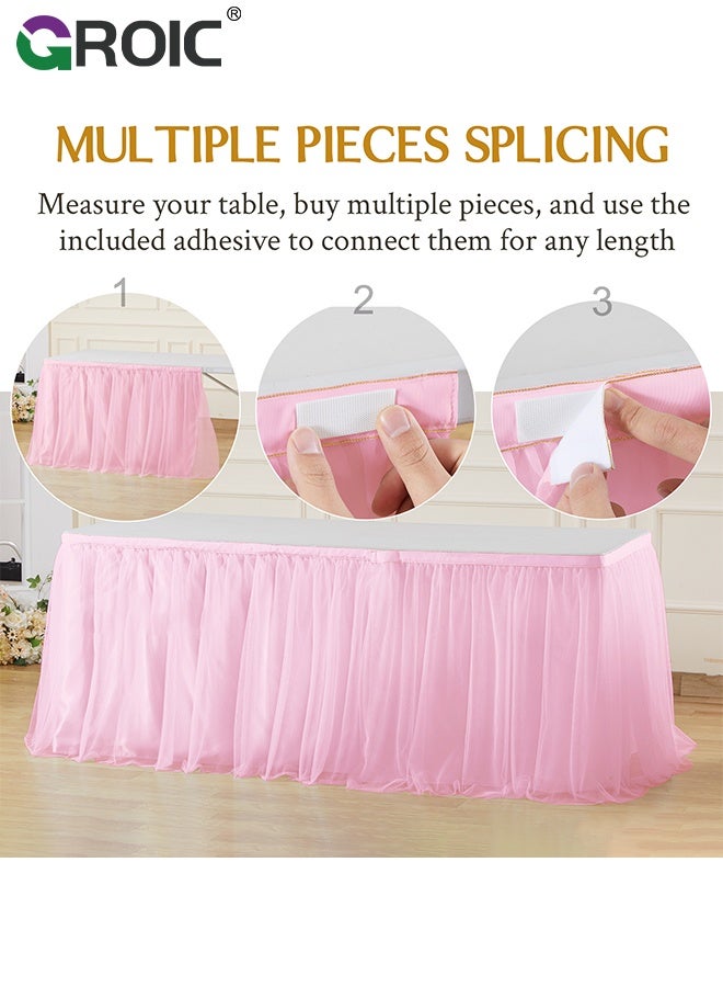 GROIC 6 FT Pink Tulle Table Skirt,Table Skirt Tablecloth for Round Rectangular Tables,Party Table Cover,Table Cloth for Banquet, Wedding, Baby Shower,Party Decorations - Image 3