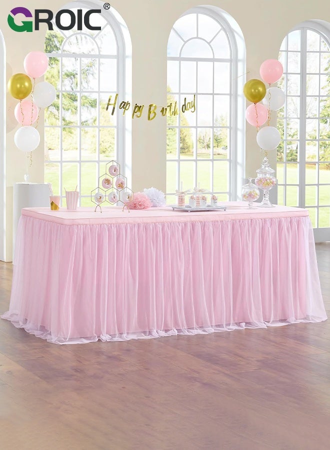 GROIC 6 FT Pink Tulle Table Skirt,Table Skirt Tablecloth for Round Rectangular Tables,Party Table Cover,Table Cloth for Banquet, Wedding, Baby Shower,Party Decorations - Image 1