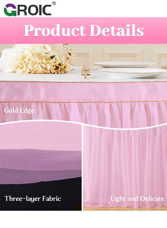 GROIC 6 FT Pink Tulle Table Skirt,Table Skirt Tablecloth for Round Rectangular Tables,Party Table Cover,Table Cloth for Banquet, Wedding, Baby Shower,Party Decorations - Image 2