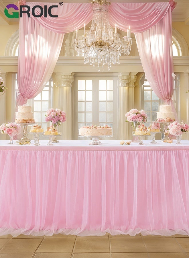 GROIC 6 FT Pink Tulle Table Skirt,Table Skirt Tablecloth for Round Rectangular Tables,Party Table Cover,Table Cloth for Banquet, Wedding, Baby Shower,Party Decorations - Image 5