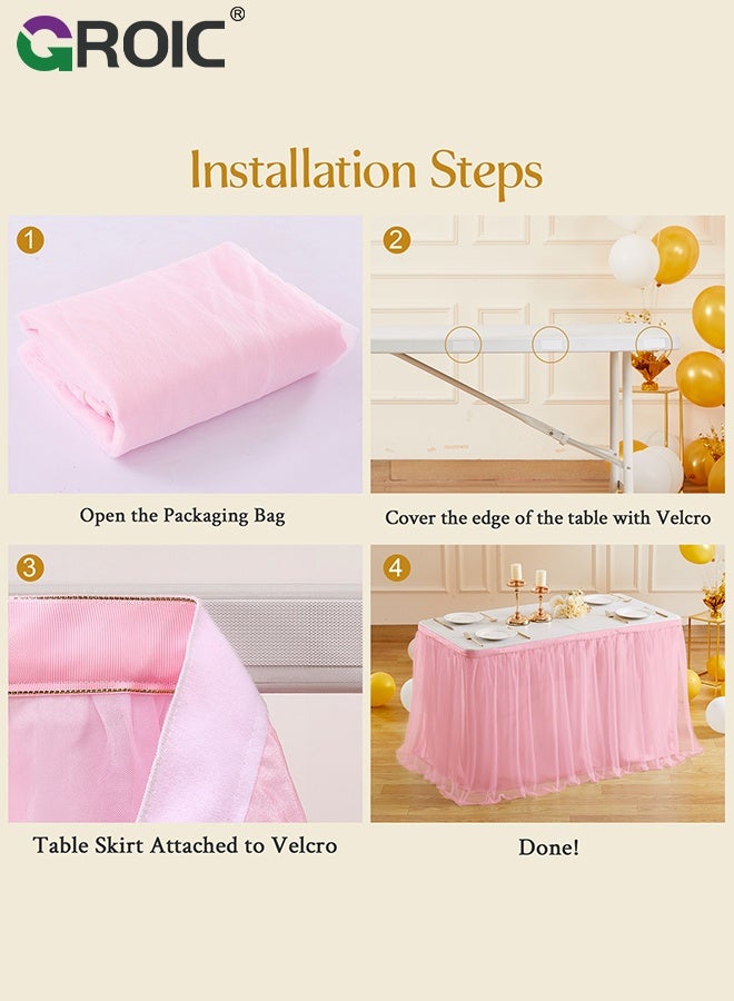 GROIC 6 FT Pink Tulle Table Skirt,Table Skirt Tablecloth for Round Rectangular Tables,Party Table Cover,Table Cloth for Banquet, Wedding, Baby Shower,Party Decorations - Image 4