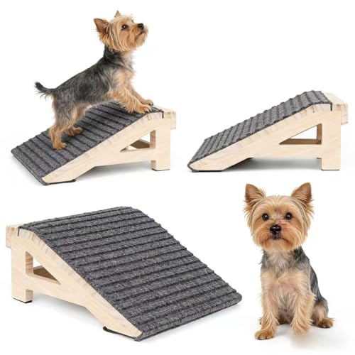 KISIMUY 2-Pack Dog Ramp Stairs for Pets ups to 170lbs, Durable Anti-Slip Carpet Surface, Wooden Low-Angled Pet Ramp Assist for Injured & Aged Pets, Stairs Ramp for Small Dogs, No Assembly（Natural Solid Wood） - Image 1