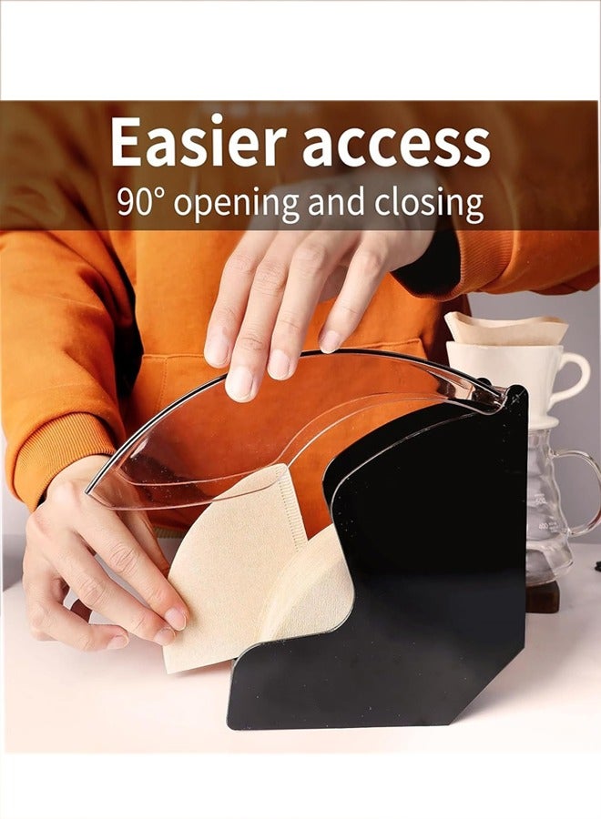 Coffee Filter Holder, 1 Pack Coffee Filter Paper Holder Cone Coffee Filter Paper Holder with Dustproof Cover, Storage Capacity of 100pcs Coffee Filter Paper (Black) - Image 4