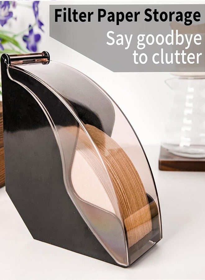 Coffee Filter Holder, 1 Pack Coffee Filter Paper Holder Cone Coffee Filter Paper Holder with Dustproof Cover, Storage Capacity of 100pcs Coffee Filter Paper (Black) - Image 5