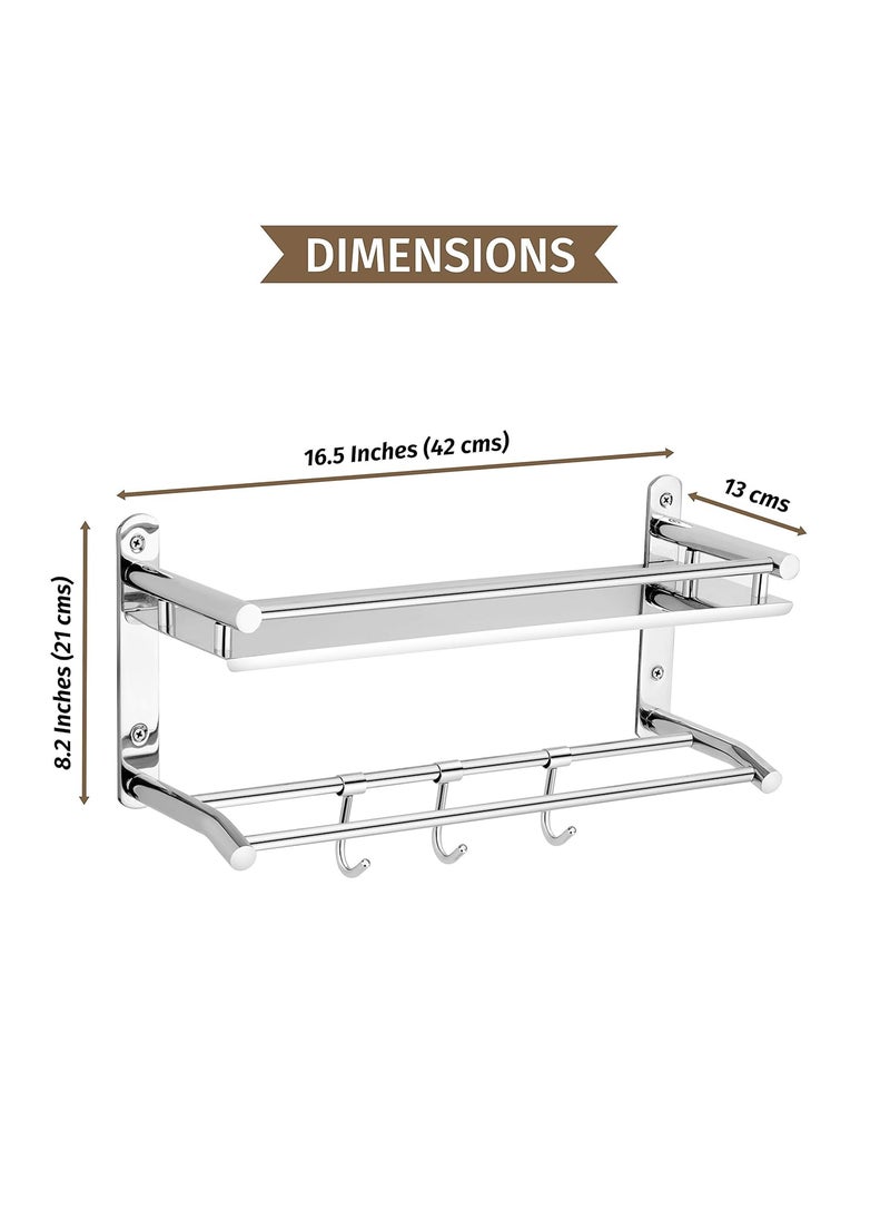 SYNERGY - Synergy - Stainless Steel 2 Tier Bathroom Shelf/Kitchen Shelf/Bathroom Rack/Bathroom Accessories with Towel Rod and Utility Hooks [SY-TH15] - Image 1