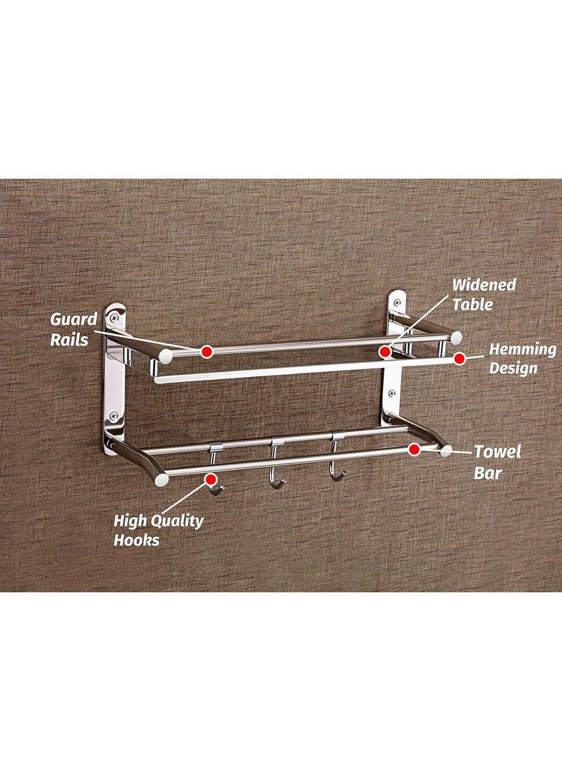 SYNERGY - Synergy - Stainless Steel 2 Tier Bathroom Shelf/Kitchen Shelf/Bathroom Rack/Bathroom Accessories with Towel Rod and Utility Hooks [SY-TH15] - Image 1
