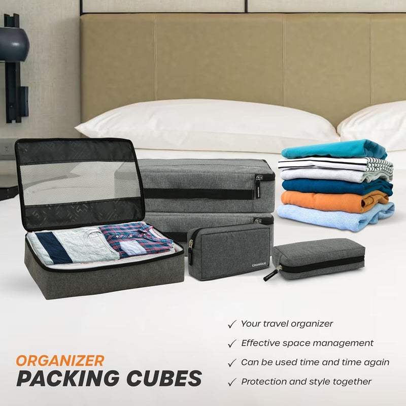 Cranique Polyester Packing Cubes for Travel Organizer, Storage Bag, Packing Bag for Clothes, Essential Pouch, Travel Organizer for Men & Women Pack of 5 (Cu1-QP2-GR-Pac5), Grey - Image 5