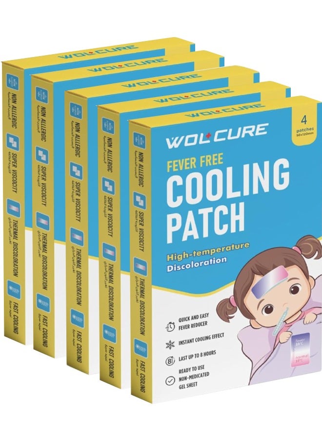WOLCURE Fever Free Cooling Patch – 4 Reusable Patches (50x120mm) | Pack of 5 | Fast Cooling Relief with Temperature-Indicating Discoloration  - Image 1