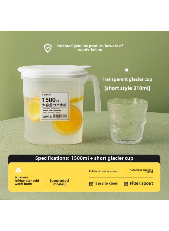 Japanese Refrigerator Cold Water Kettle Household Cold Water Cup Large Capacity High Temperature Resistant Water Storage Summer Beverage Bucket Cold Brew Water Kettle Cold Water Kettle-Color:Upgraded Patent ModeL [1.5L] + GLacier Cup Short ModeL - Image 1