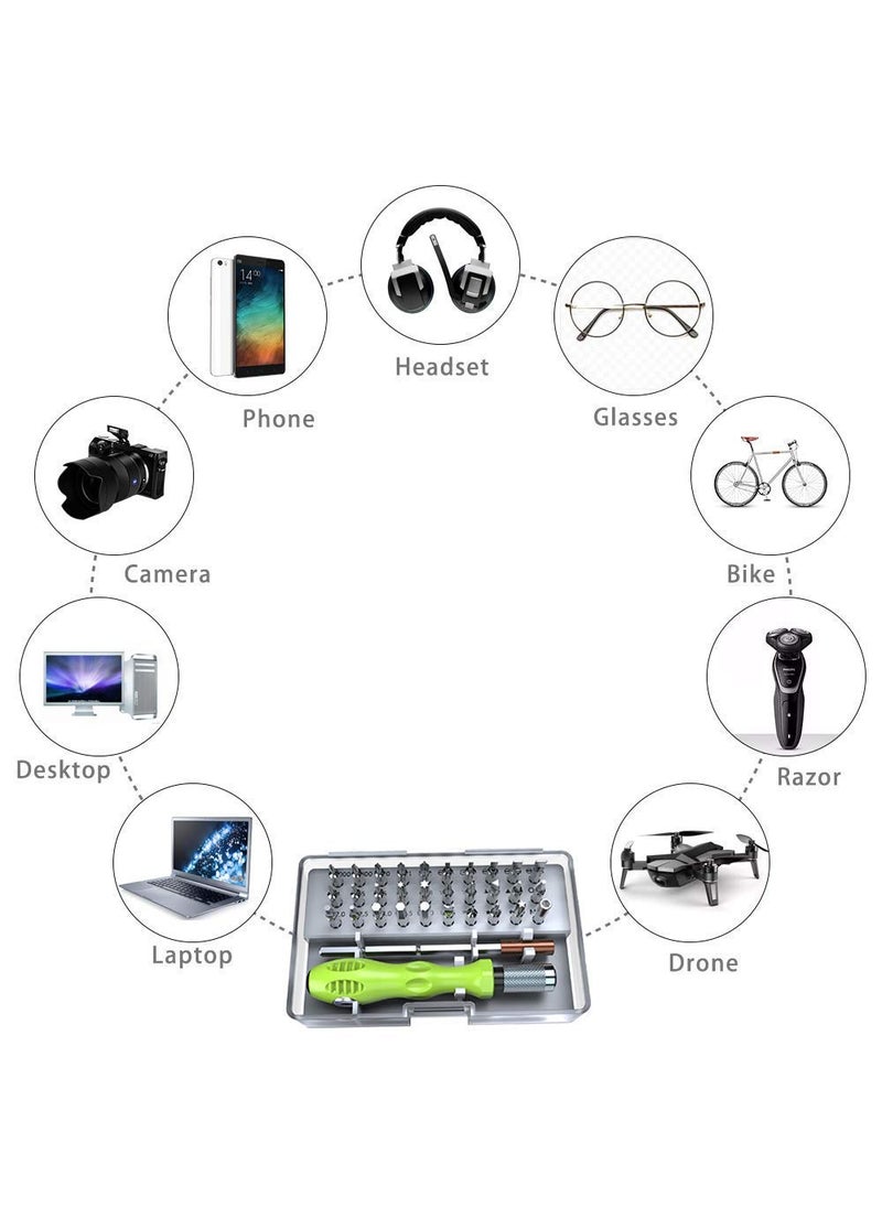 R3 32 in 1 Interchangeable Multipurpose Mini Screwdriver Set Magnetic Slot Wrench Bits Repair Tools Kit Set Combination Screwdriver Set for Home Appliance,Laptop,Mobile,Computer (Silver and Green)