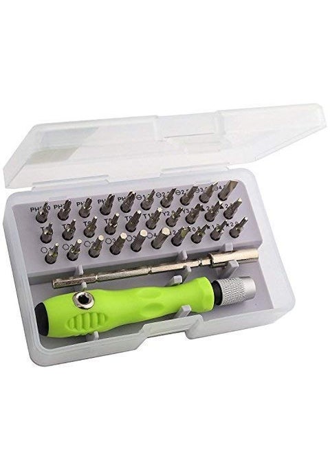 R3 32 in 1 Interchangeable Multipurpose Mini Screwdriver Set Magnetic Slot Wrench Bits Repair Tools Kit Set Combination Screwdriver Set for Home Appliance,Laptop,Mobile,Computer (Silver and Green)