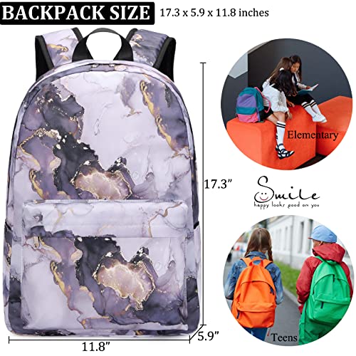JIANYA Backpack for Girls, Marble Girls Backpack with Lunch Box Kids School Bag Travel Back Packs - Image 3