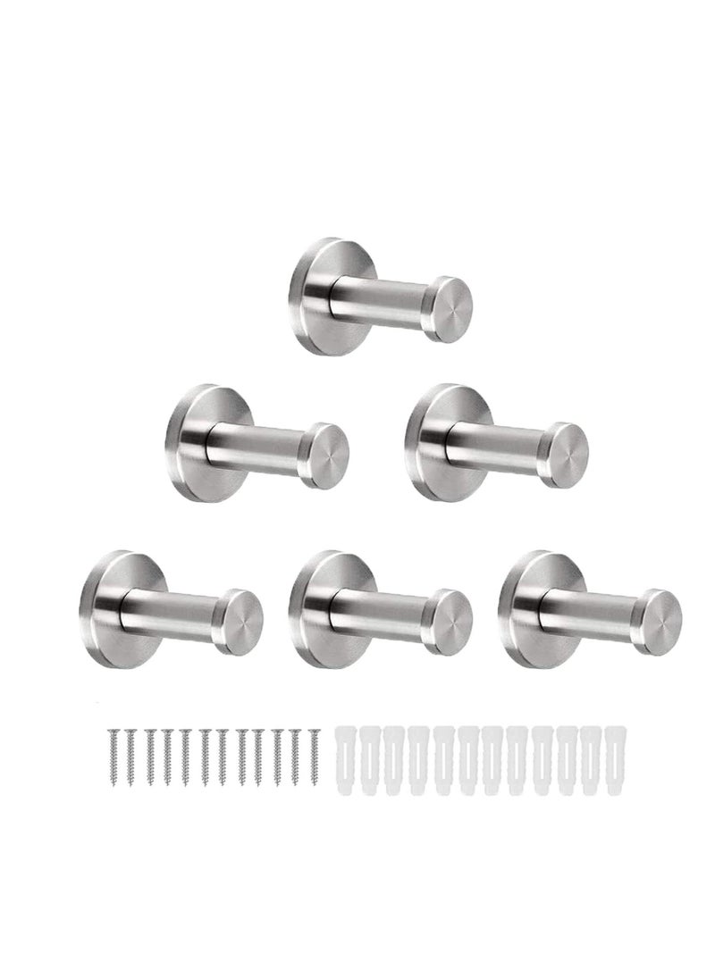 6 Pack Bathroom Towel Hooks, Robe Hook Stainless Steel Heavy Duty Clothes Hanger for Bathroom Bedroom Kitchen Hotel (12 screws + 12 nuts) - Image 1