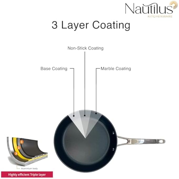 Nautilus Kitchenware Frypan 28Cm Forged Aluminium Marble Non Stick Coating Frying Pan Pfoa Free Dishwasher Safe Skillet Steel Handle Cookware  BlackSteel - Image 5