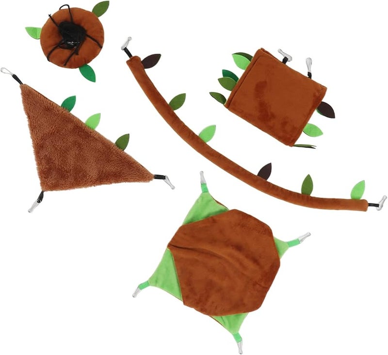 5pcs Small Animal Hammock Set With Plush Hideout Tunnel Swing For Hamster Chinchilla - Image 3