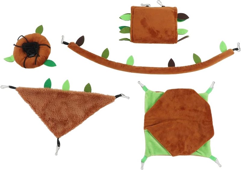 5pcs Small Animal Hammock Set With Plush Hideout Tunnel Swing For Hamster Chinchilla - Image 2