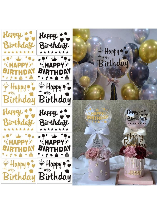 Mimeile Happy Birthday Stickers For Balloons 12 Pieces Bobo Party Balloon Stickers Gold Black Letter Decals Diy Paster Celebration Birthday Party Supplies Gift Box Decoration - Image 1