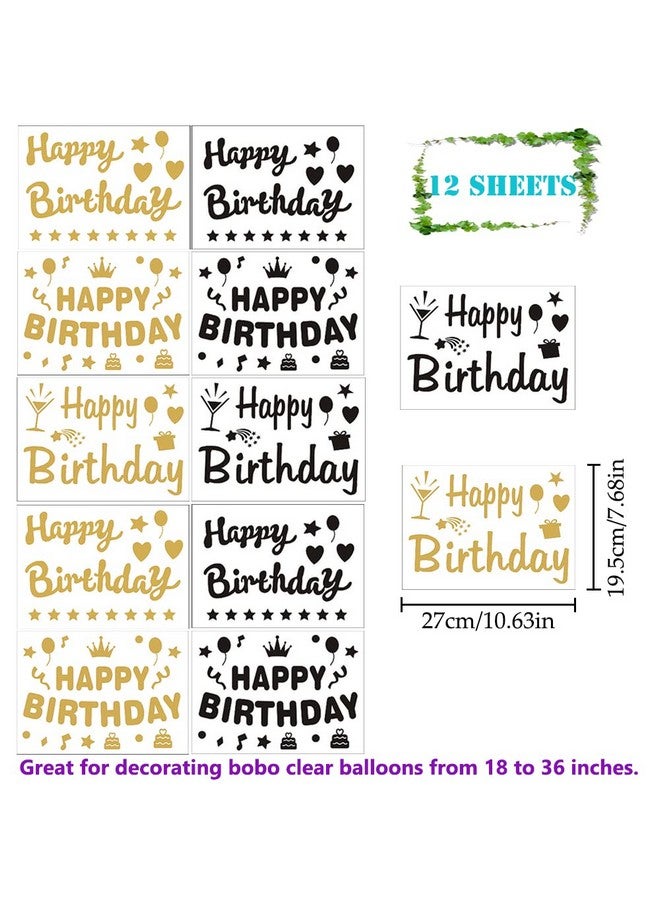 Mimeile Happy Birthday Stickers For Balloons 12 Pieces Bobo Party Balloon Stickers Gold Black Letter Decals Diy Paster Celebration Birthday Party Supplies Gift Box Decoration - Image 4