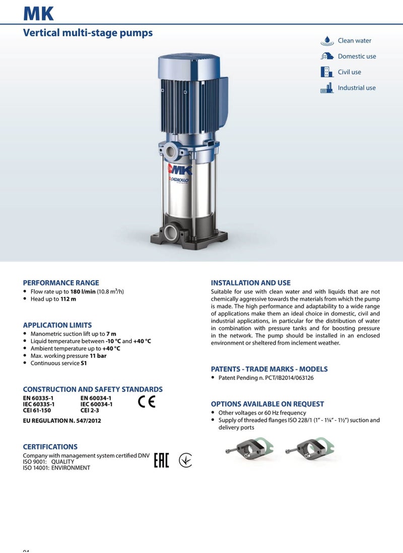 Pedrollo - MKm3/4 Vertical Pump (Multi-Stage) 1.5 HP - Image 1