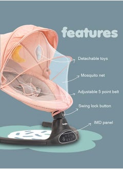 Premium Automatic Electric Baby Swing Cradle for Baby with 5 Adjustable Swing Speed, Remote, Electric Swing with Soothing Vibrations Music, Mosquito Net, Safety Belt, Baby Toys Swing for Baby Pink - pzsku/Z061BBF842471381F4FC7Z/45/_/1721987849/5d19ccb9-6d56-4ffc-8c7c-f634e923366a