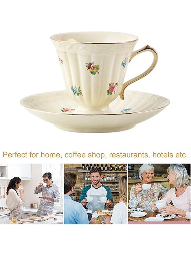 MLADEN Ceramic Espresso Cups, 1 Set Ceramic Espresso Cups and Saucers Vintage Flower Pattern Porcelain Cup and Saucer Sets European Style Retro Coffee Cup Set Ceramic Tea Cup for Coffee Tea  - Image 4
