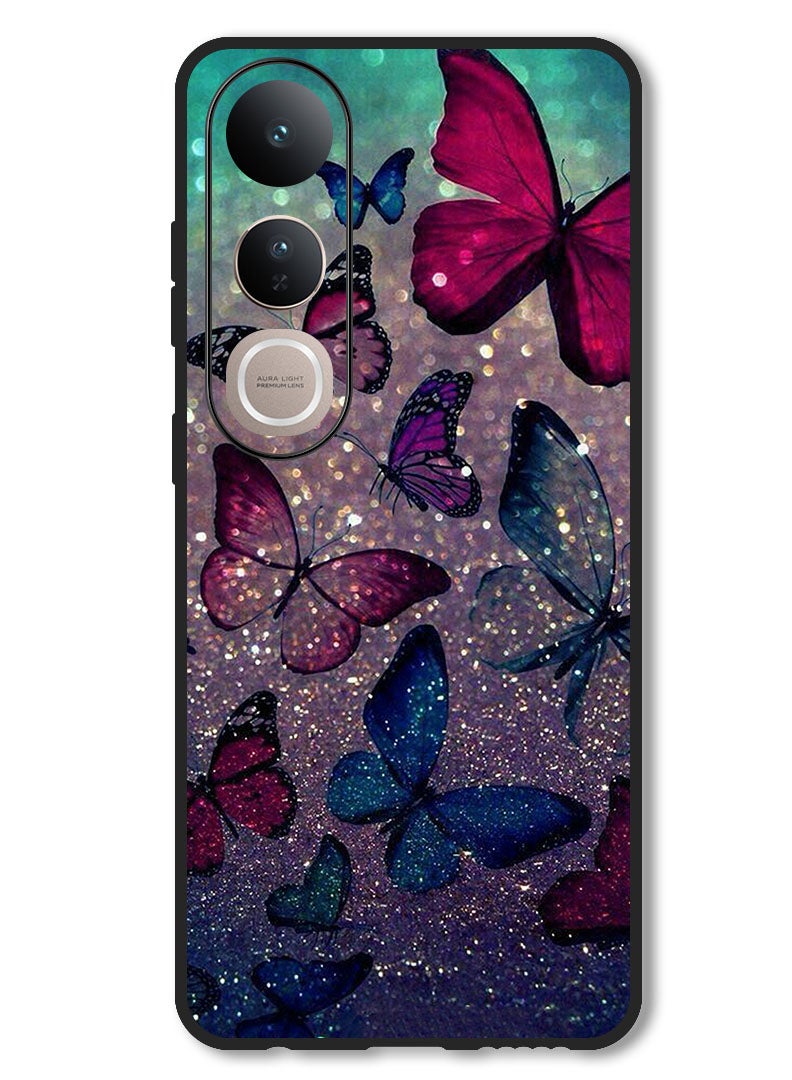 Theodor Case Compatible with Vivo V50 Lite Protection Shockproof Bumper Cover Glitters Butterflies - Image 1
