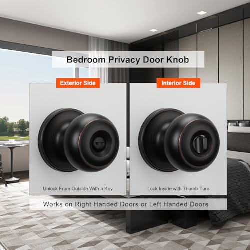 Haidms 8 Pack Oil Rubbed Bronze Door Knobs Interior, Bronze Privacy Interior Door Knobs for Bedroom or Bathroom Classic Round Doorknobs Hardware - Image 3