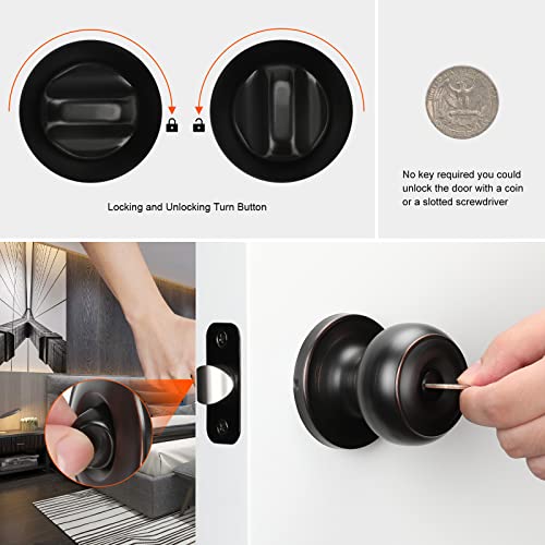 Haidms 8 Pack Oil Rubbed Bronze Door Knobs Interior, Bronze Privacy Interior Door Knobs for Bedroom or Bathroom Classic Round Doorknobs Hardware - Image 5