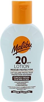 Malibu لوسيون مالibu صن SPF 20 حماية متوسطة كريم شمس مقاوم للماء غني بالفيتامينات 100 مل - Image 1