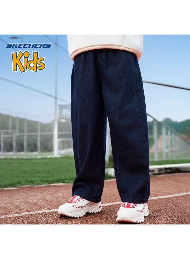 Skechers Girls' Kids Pants Winter Casual Versatile Denim Jeans Dark Blue Black 130 - Image 1