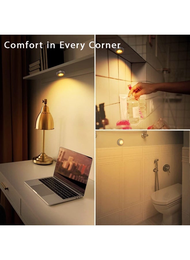 BABONA Mini Puck Light,6 Pack Cordless Under Cabinet Lights Battery Powered Tap Push Light,LED Puck Light Warm Lightings Stick On Lights for Closet Counter Kitchen Cabinet Light - Image 3