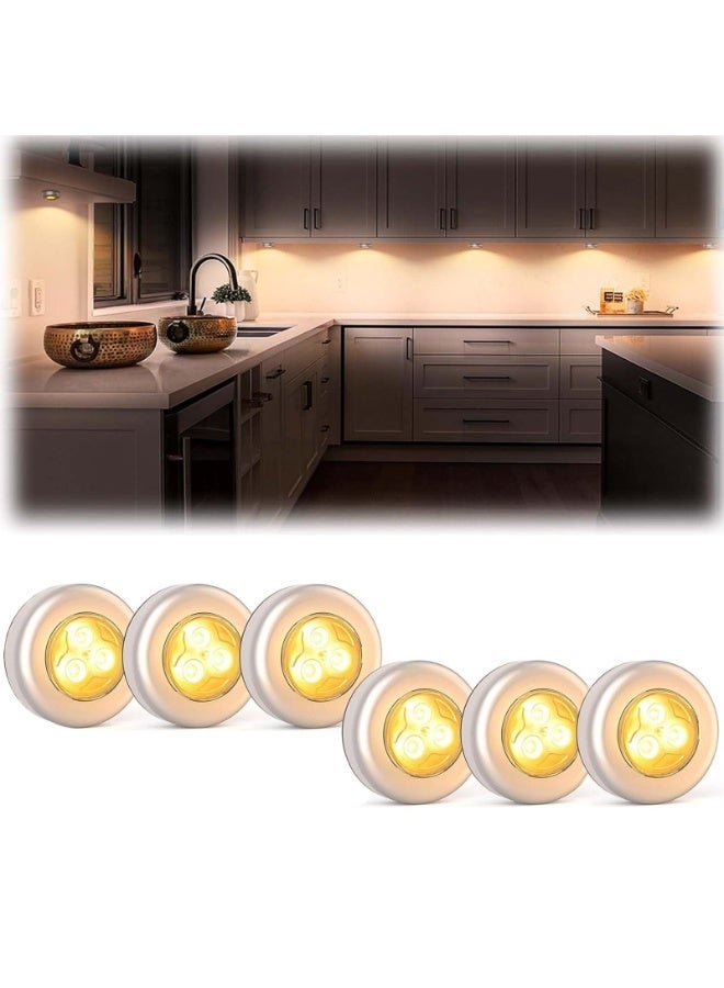 BABONA Mini Puck Light,6 Pack Cordless Under Cabinet Lights Battery Powered Tap Push Light,LED Puck Light Warm Lightings Stick On Lights for Closet Counter Kitchen Cabinet Light - Image 1